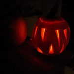 Picture of Halloween jack-o-lantern glowing in dark.
