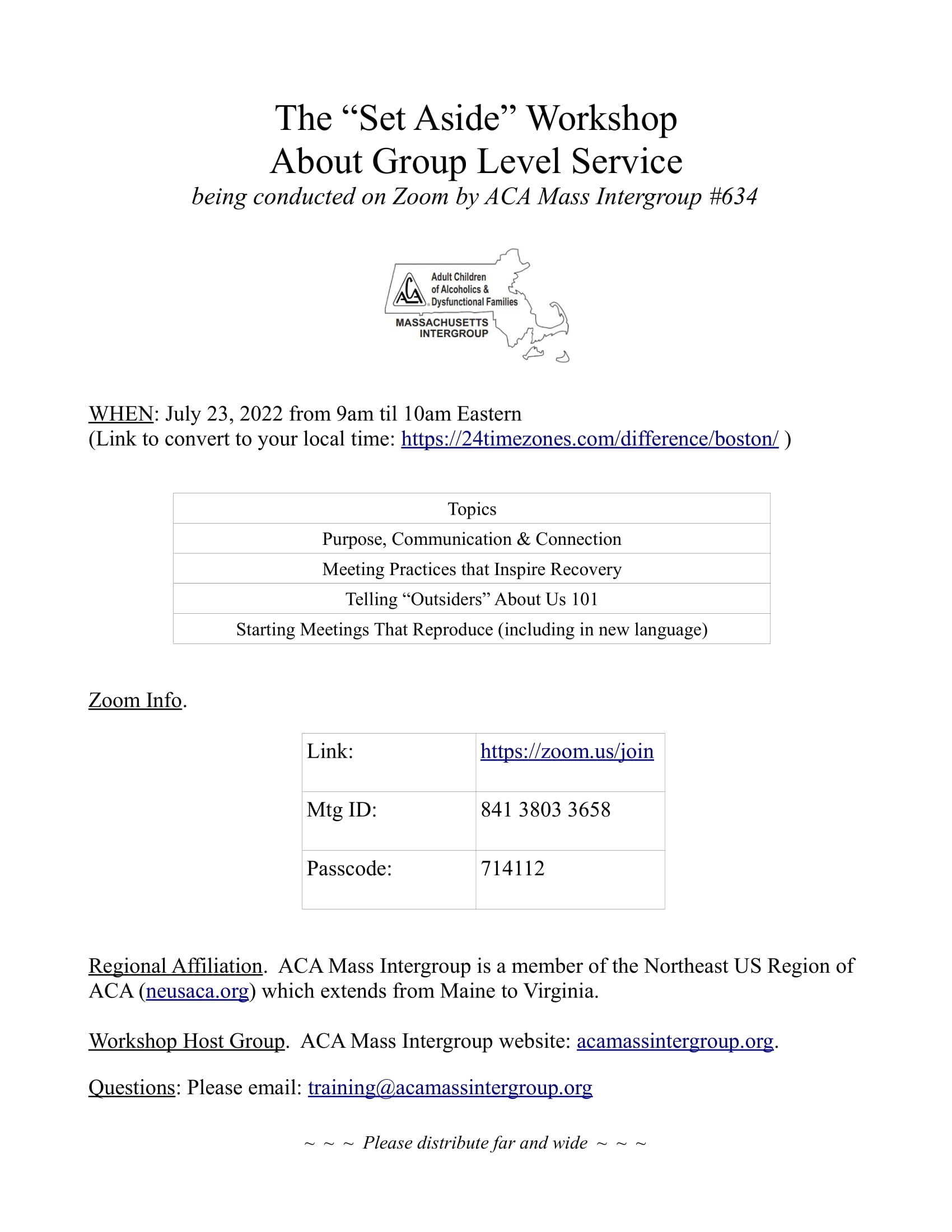 The “Set Aside” Workshop about Group Level Service