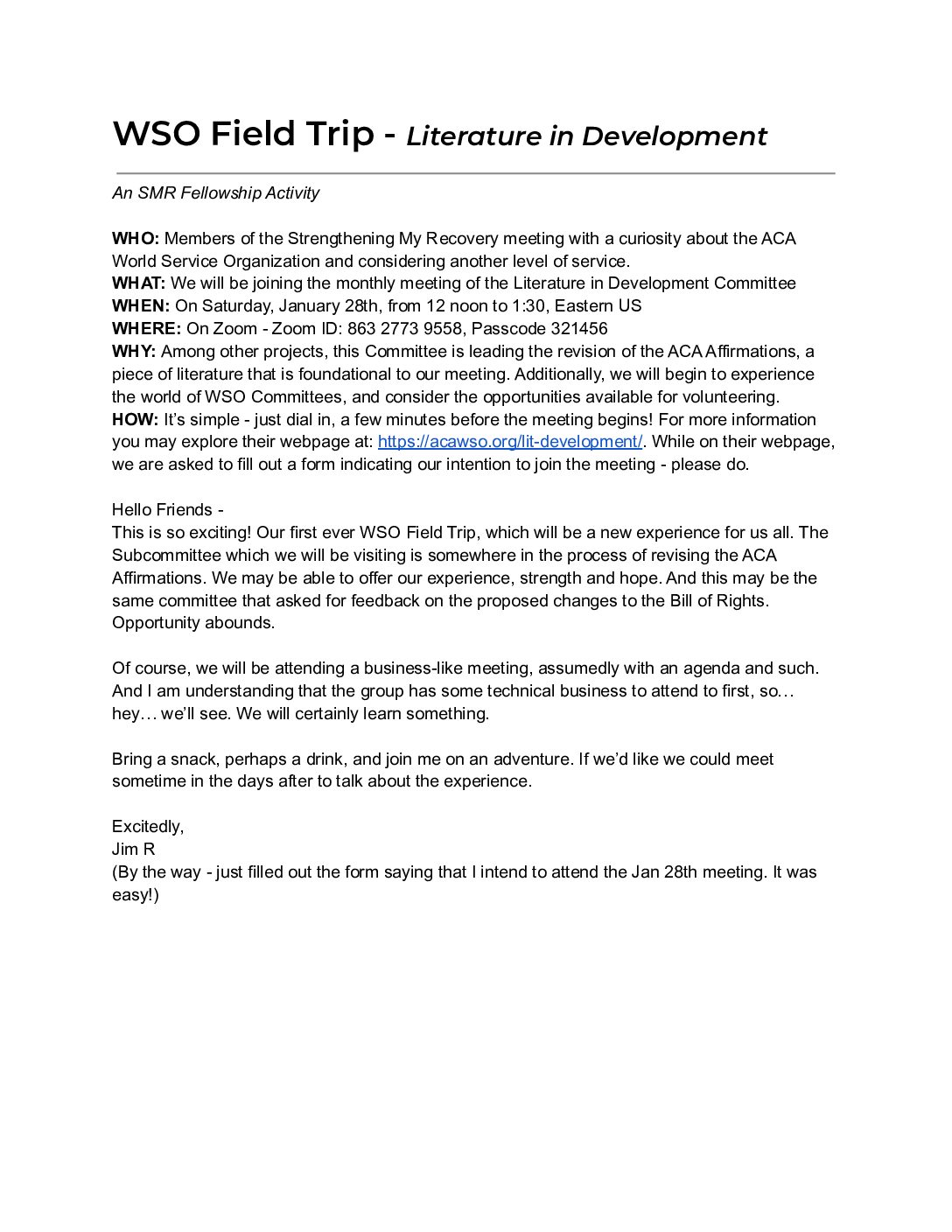 WSO Field Trip – Literature Development