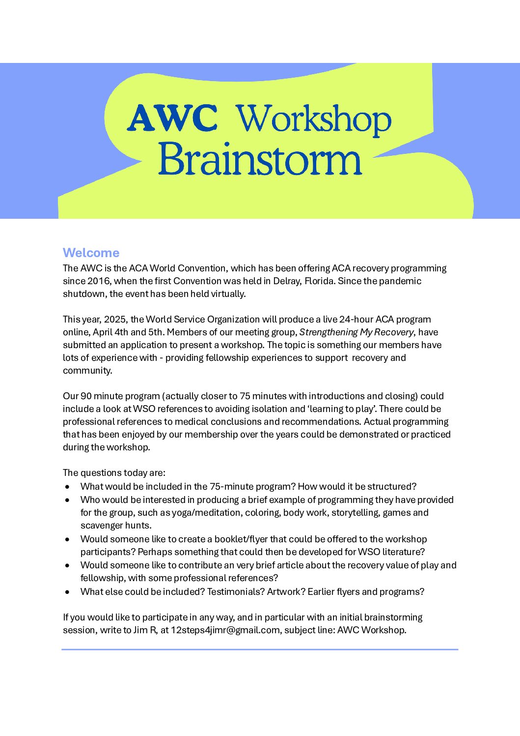 2025 AWC Brainstorming Workshop