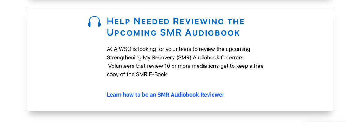 Listen to SMR an opportunity to help review a new audiobook