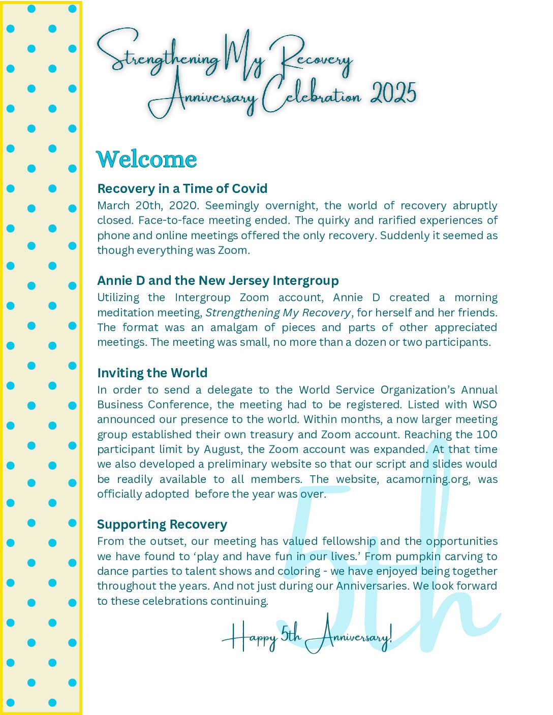 Strengthening My Recovery Anniversary Celebration Program  March 2025